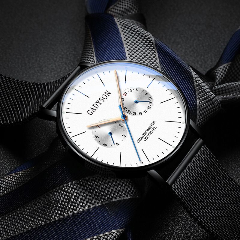Mode Heren Kijken Lichtgevend Display Metalen Mesh Riem Zakelijk Ultradun Quartz Horloge