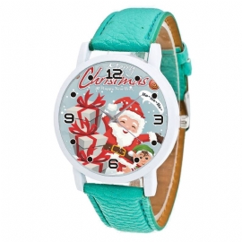 Mode Kerst Kerstman Met Geschenkpatroon Leuke Horloge Lederen Band Mannen Vrouwen Quartxz Horloge
