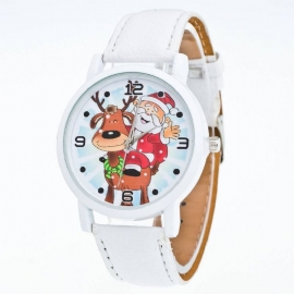 Mode Kerst Kerstman Patroon Leuk Horloge Lederen Band Heren Dames Quartxz Horloge