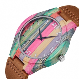 Mode Kleurrijke Case Wijzerplaat Lederen Band Creatieve Stijl Casual Herenhorloge Quartz Horloge