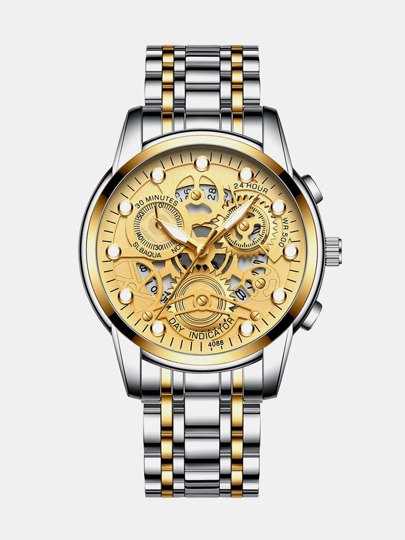 Mode Lichtgevende Tijdweergave Roestvrij Stalen Band Heren Waterdicht Automatisch Quartz Horloge