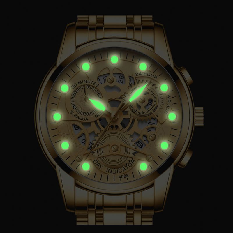 Mode Lichtgevende Tijdweergave Roestvrij Stalen Band Heren Waterdicht Automatisch Quartz Horloge