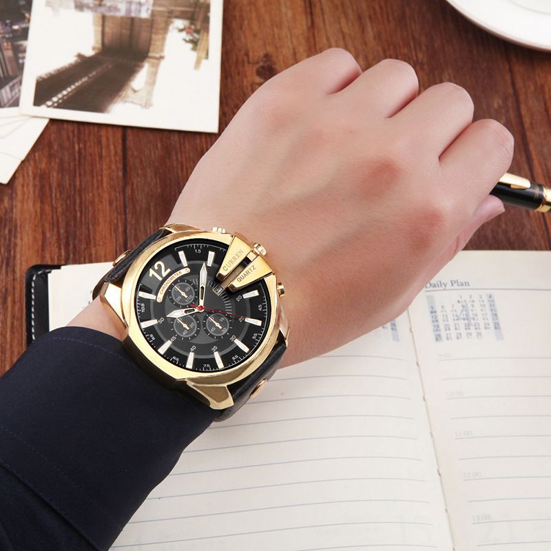 Mode Mannen Kijken Creatieve Wijzerplaat Waterdichte Lederen Band Quartz Horloge