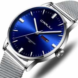Mode Mesh Staal Datum Week Lichtgevende Display Casual Eenvoudige Wijzerplaat Heren Quartz Horloge
