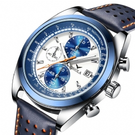 Mode Stopwatch Kalenderweergave Heren Horloge Waterdicht Lederen Band Quartz Horloge