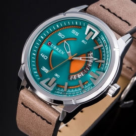 Modieuze Datumweergave Quartz Horloge Lederen Band Sport Herenhorloges