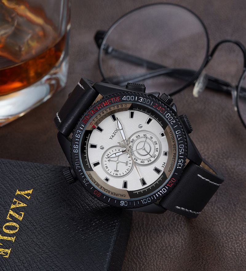 Outdoor Driedimensionale Wijzerplaat Pu Lederen Band Waterdicht Quartz Horloge