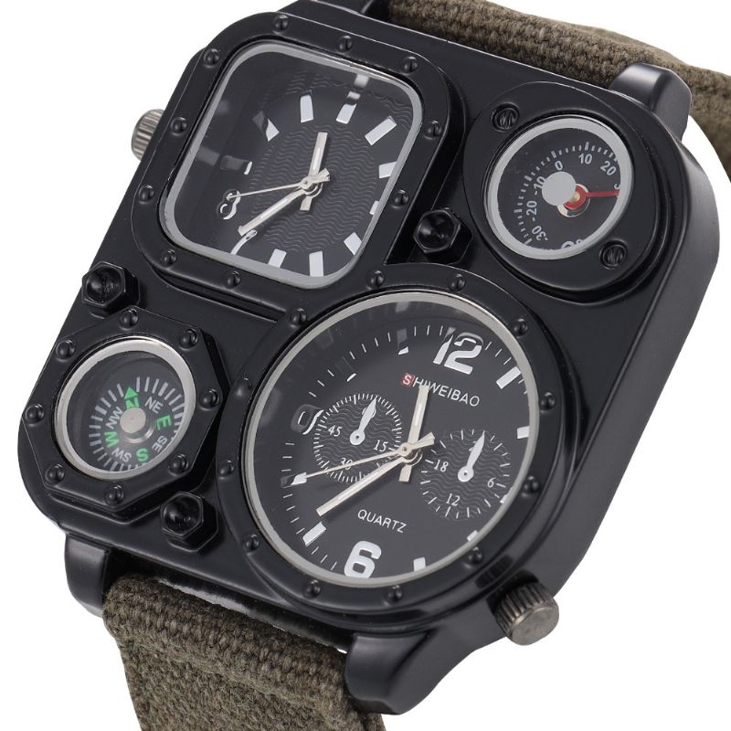 Shiweibao 3 Kleuren Denim Heren Vintage Horloge Versierd Multi-time Zone Wijzerplaat Pointer Quartz Horloge
