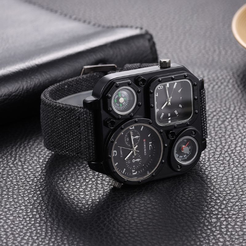 Shiweibao 3 Kleuren Denim Heren Vintage Horloge Versierd Multi-time Zone Wijzerplaat Pointer Quartz Horloge