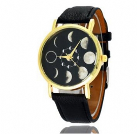 Solar Moon Phase Lunar Eclipse Unisex Horloge Lederen Band Quartz Horloge Voor Dames Heren