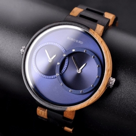 Twee Tijdzones Creatief Horloge Houten Dames Heren Quartz Horloges