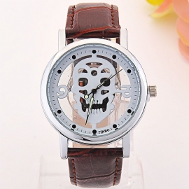 Uitgeholde Schedel Echte Riem Quartz Horloge Mode Dubbelzijdig Vintage Mannen Vrouwen Horloge