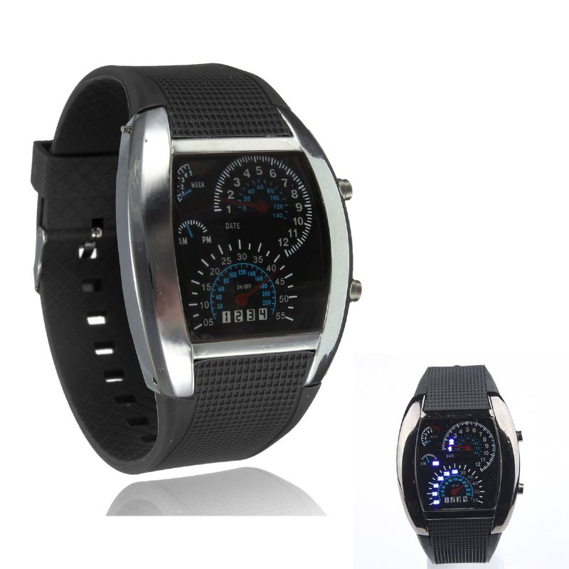 Unisex Mode Vierkante Siliconen Rubberen Band Dot Led Quartz Horloge