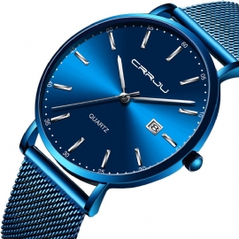 Zakelijke Stijl Datumweergave Luxe Blauwe Wijzerplaat Volledig Stalen Band Heren Quartz Horloge