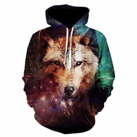 3d-sweatshirt Met Kleurrijke Wolvenprint En Capuchon Met Capuchon