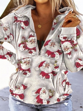 Dames Cartoon Santa Claus Print Drop Sleeves Pullover Sweatshirts Met Lange Mouwen