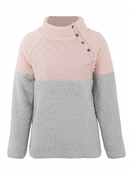 Dames Casual Fleece-sweatshirt Met Hoge Kraag En Patchwork