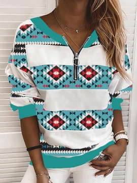 Dames Geometrie Print Halve Rits Pullover Etnische Stijl Sweatshirt