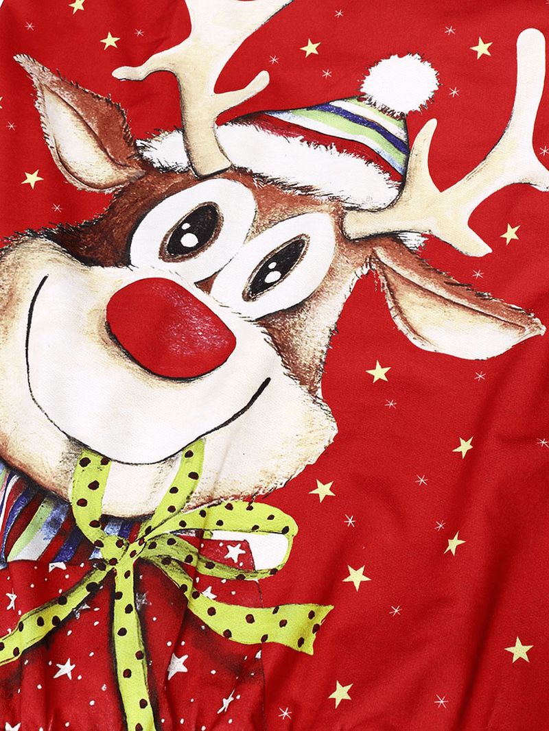 Dames Kerst Cartoon Patroon Pocket Print Star Spot Sweatshirt Met Lange Mouwen En Capuchon