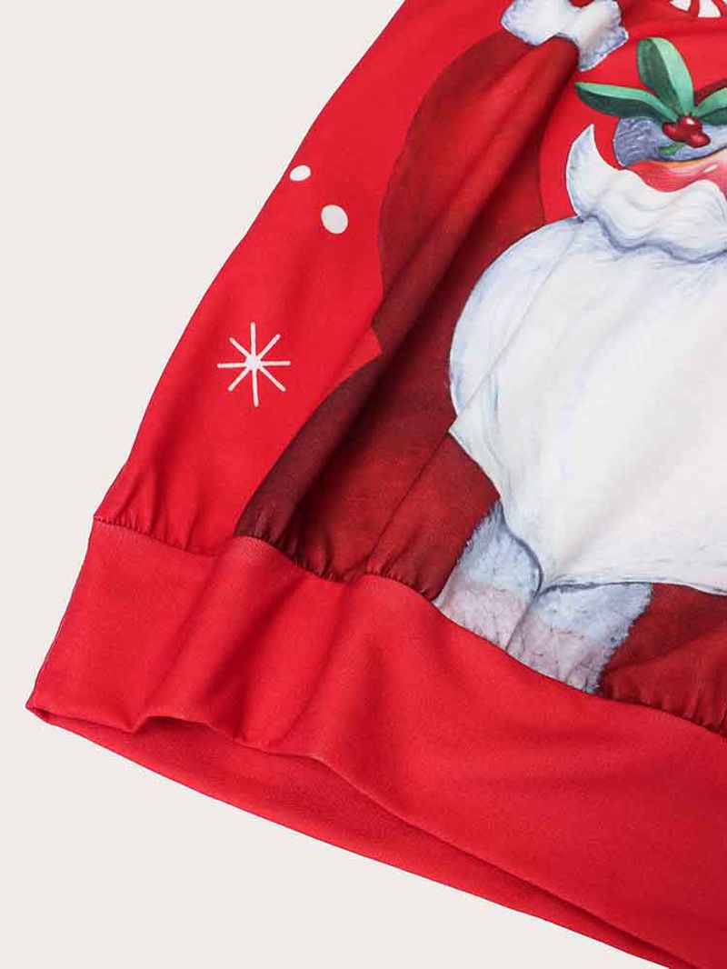 Dames Kerst Kerstman Patroon Zijzakken Casual Sweatshirt Met Lange Mouwen En Capuchon