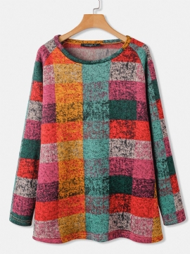 Dames Kleurblok Ronde Hals Raglanmouwen Vintage Casual Sweatshirts