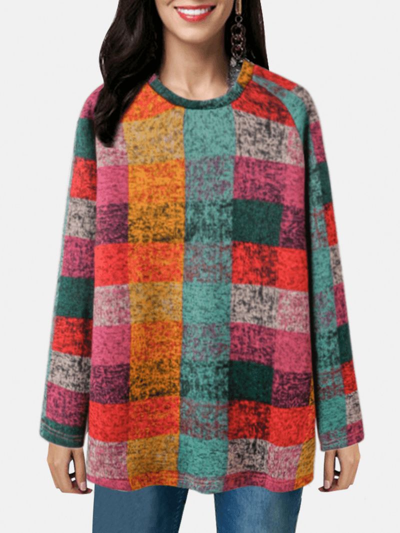 Dames Kleurblok Ronde Hals Raglanmouwen Vintage Casual Sweatshirts