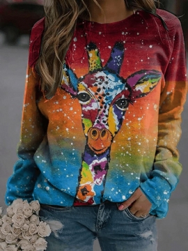 Dames Kleurrijke Sweatshirts Met Girafprint En Lange Mouwen