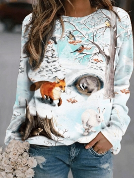 Dames Multi 3d Animal Landscape Print Pullover Long Sleeve Design Sweatshirts
