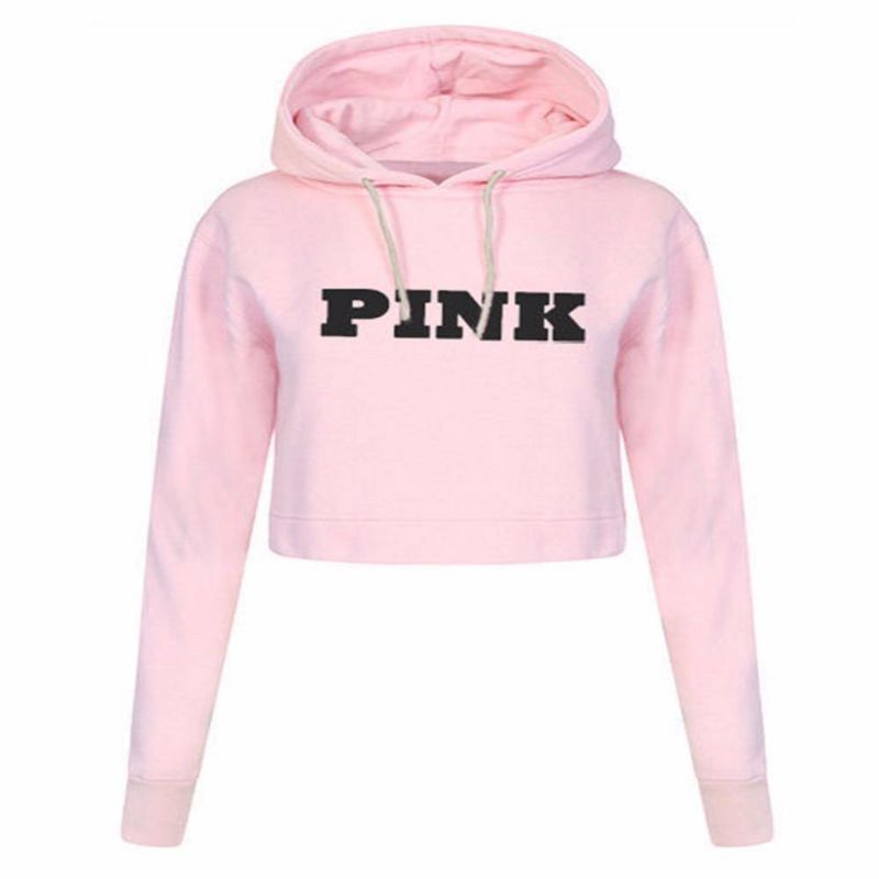 Dames Oversized Hoodies Jumper Sweatshirt Vrouwelijke Roze Cropped Top