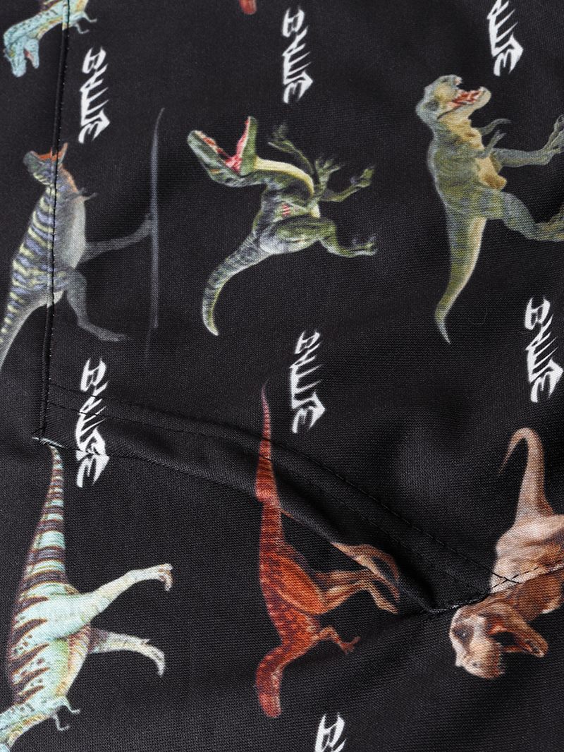 Heren All-over Dinosaurus Print Koord Zwarte Hoodies Met Buidelzak