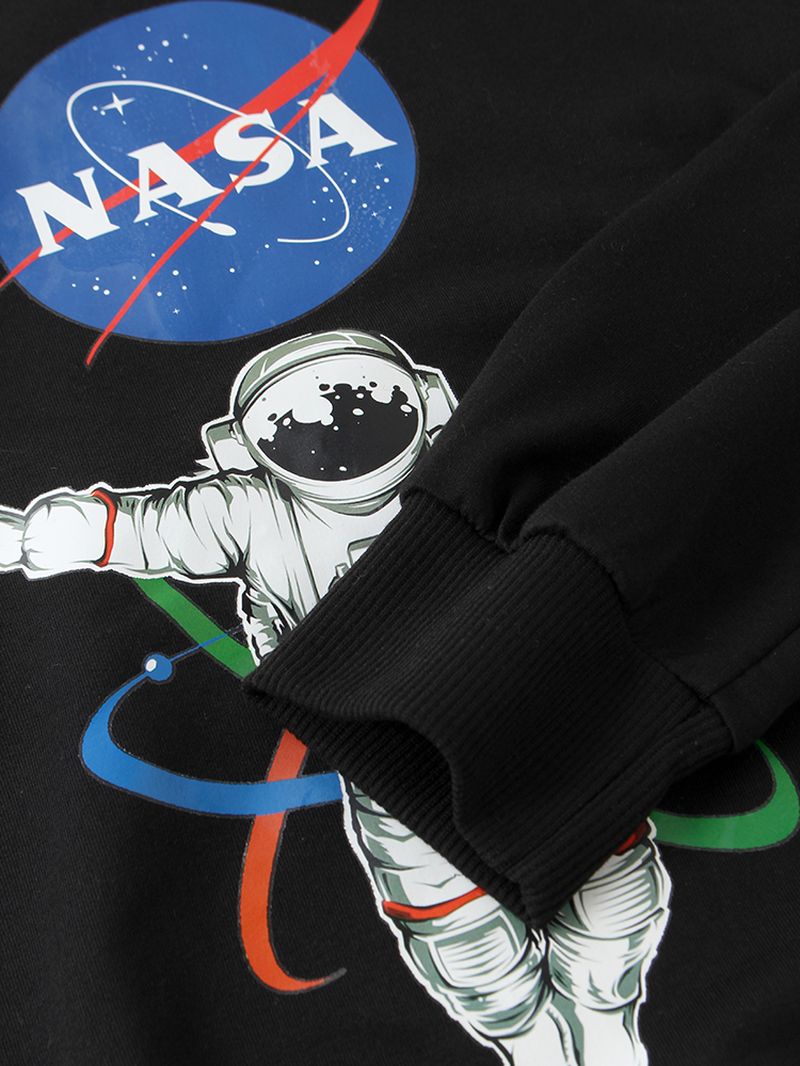 Heren Astronaut Letter Printing Katoenen Casual Sweatshirts Met Ronde Hals