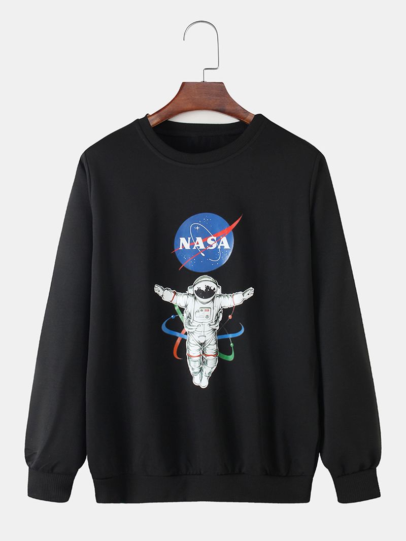Heren Astronaut Letter Printing Katoenen Casual Sweatshirts Met Ronde Hals