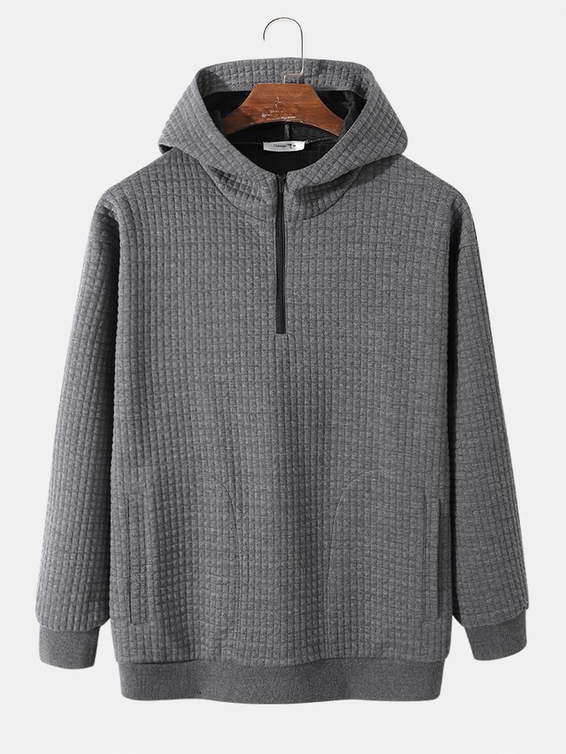 Heren Corduroy Solid Half Zip Simple Drop Shoulder Casual Hooded Sweatshirt