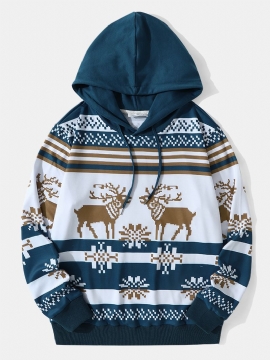 Heren Kerstsneeuw Elanden Contrast Print Casual Hooded Sweatshirt