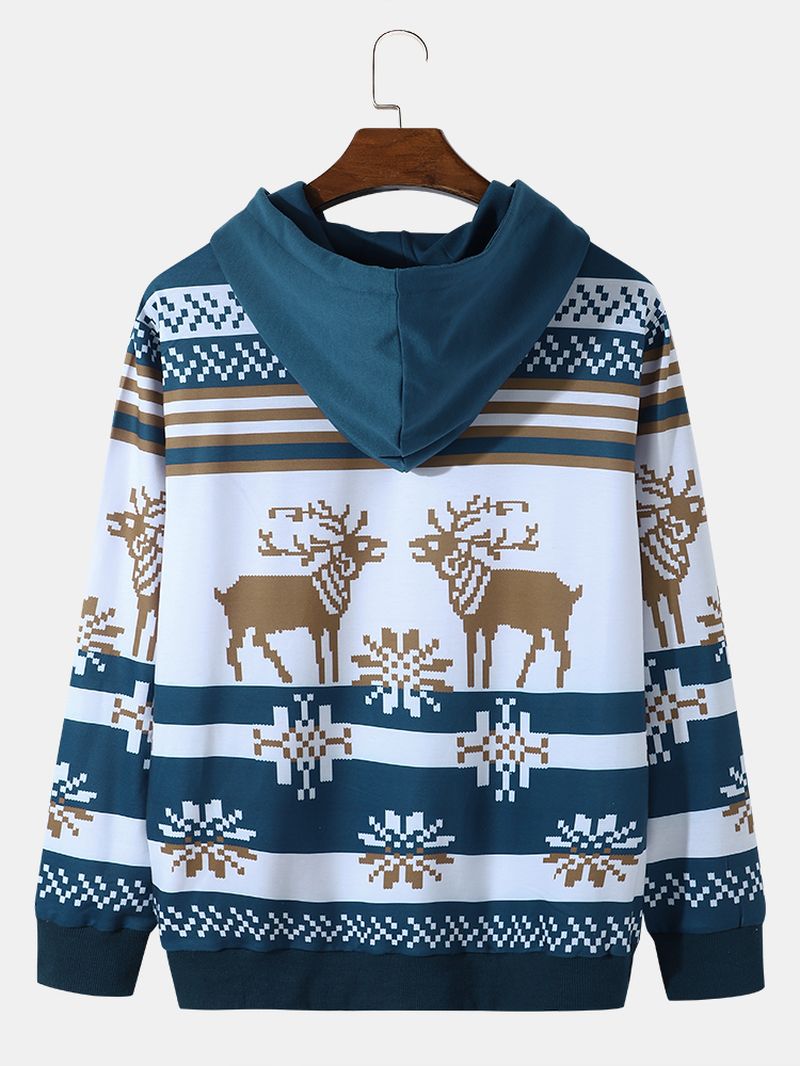 Heren Kerstsneeuw Elanden Contrast Print Casual Hooded Sweatshirt