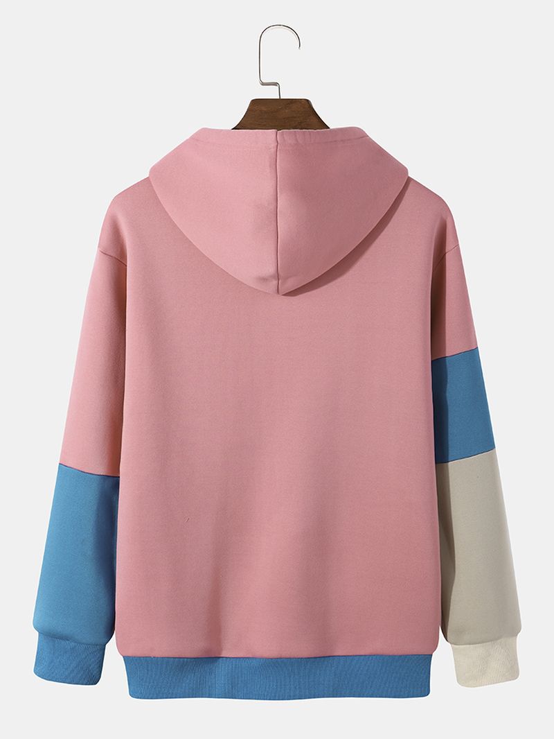 Heren Patchwork Sweatshirt Met Contrasterende Kleurblokletter Met Trekkoord En Capuchon