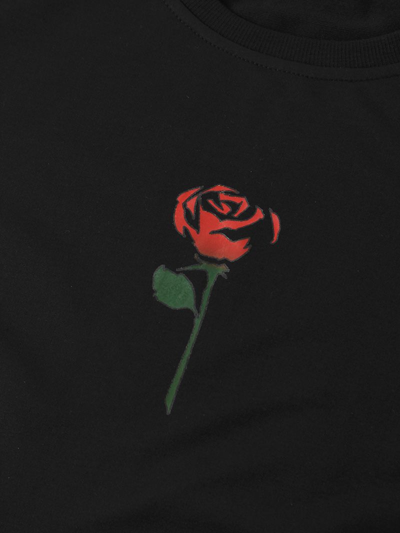 Heren Rose Print Ronde Hals Pullover Lange Mouw Eenvoudige Katoenen Sweatshirts