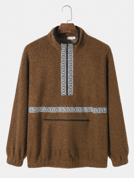 Heren Teddy Tribal Zip Pocket Half Zip Pattern Pullover Pullover Sweatshirt