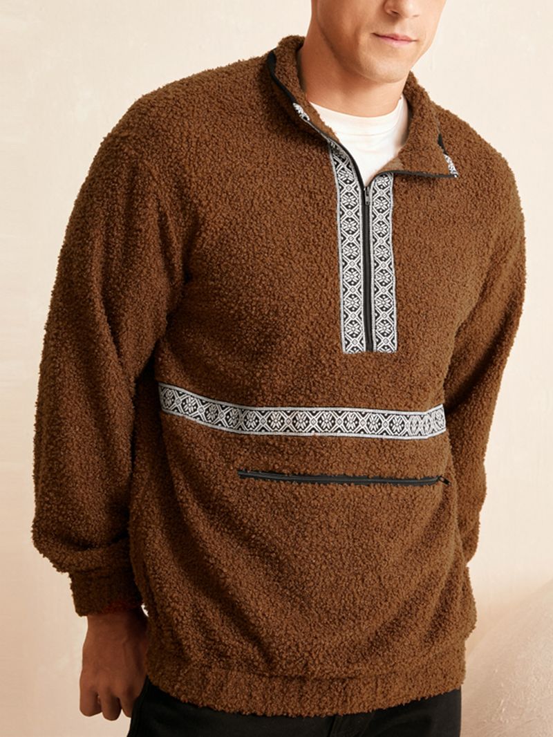 Heren Teddy Tribal Zip Pocket Half Zip Pattern Pullover Pullover Sweatshirt
