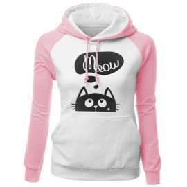 Herfst Winter Nieuwe Hoodies Voor Vrouwen Sweatshirt Kat Meow Print Mode Hoody Kpop Sweatshirts Raglan Harajuku Hoodie