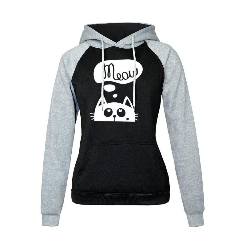 Herfst Winter Nieuwe Hoodies Voor Vrouwen Sweatshirt Kat Meow Print Mode Hoody Kpop Sweatshirts Raglan Harajuku Hoodie