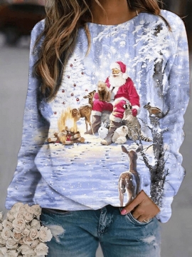 Kerst Dames Kerstman Gedrukte Trui Lange Mouw Leuke Sweatshirts