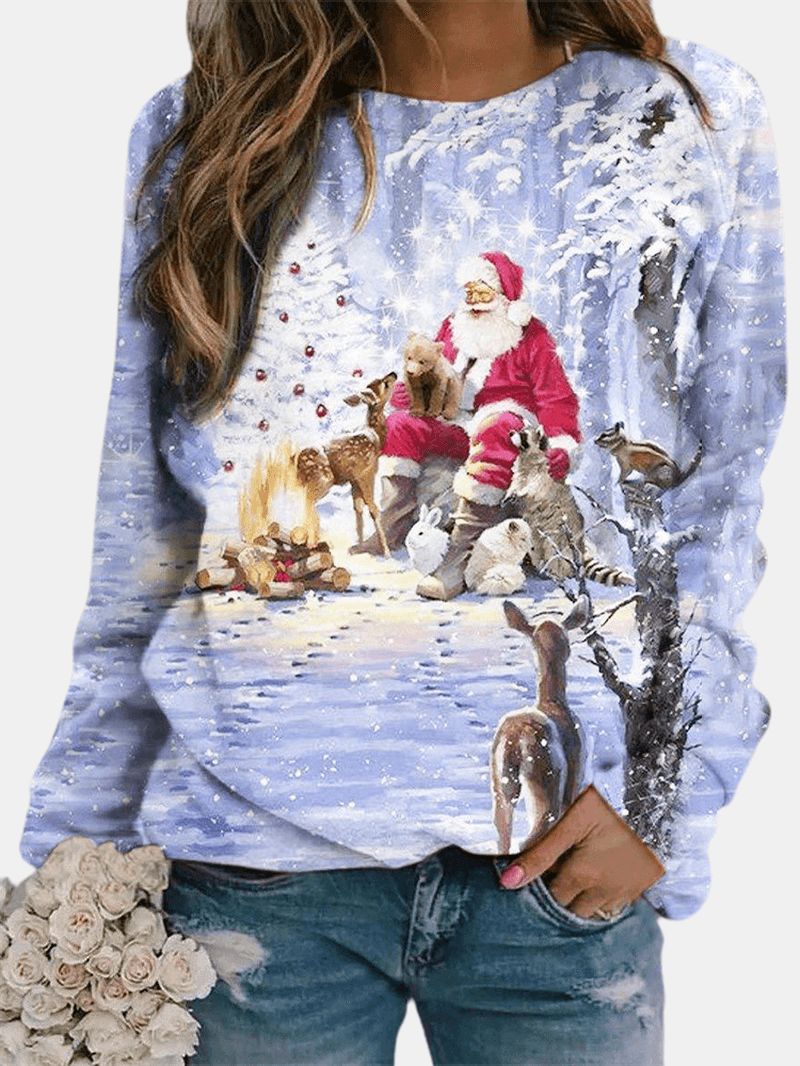 Kerst Dames Kerstman Gedrukte Trui Lange Mouw Leuke Sweatshirts