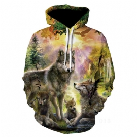 Kleur Wolf Digital 3d-geprint Sweatshirt Met Capuchon