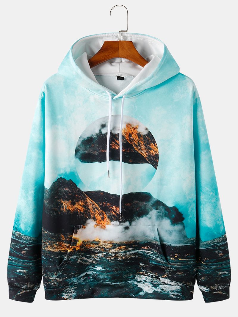 Pullover-hoodies Met Trekkoord Voor Heren Over Het Hele Berglandschap