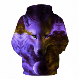 Purple Series Wolf 3d Digital Printing Wolf Hooded Casual Sweater