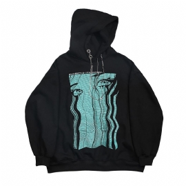 Retro Teary Geometrische Print Hip Hop Plus Fleece Hooded Sweatshirt