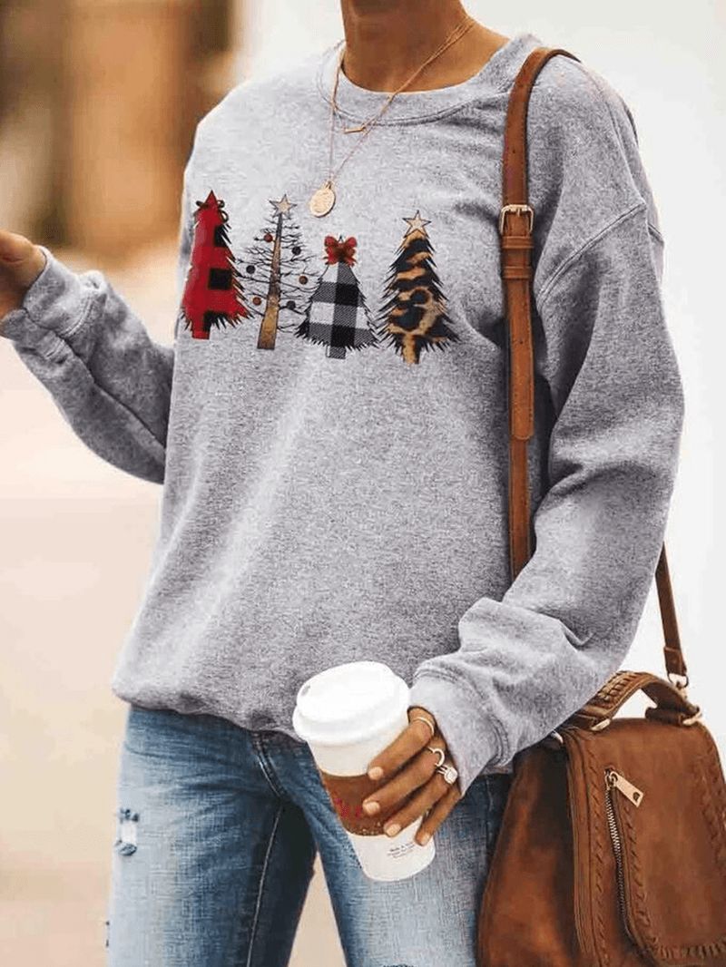 Sweatshirt Met Lange Mouwen En O-hals Met Kerstprint