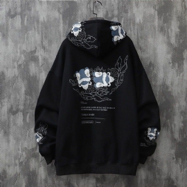Trendy Merk Chinese Stijl Lion Dance Print Hooded Sweater Heren