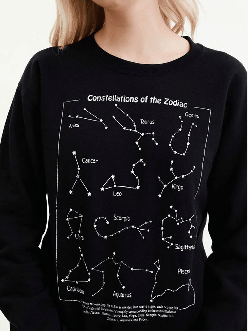 Vrouwen Zodiac Grafische Letter Print Ronde Hals Casual Sweatshirts Met Lange Mouwen